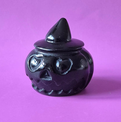 Zwarte Obsidiaan Halloween Pompoen met Hoed – ca. 5 cm - Edelsteen Decoratie