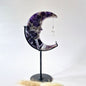 XL Gemstone Moss Agate Moon on Stand (Druzy &amp; Patterns) #158 - 400g 12,7cm