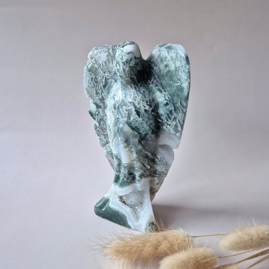 Edelstein Druzy Moosachat Herz auf Metallständer – Nr. 93 230 Gramm