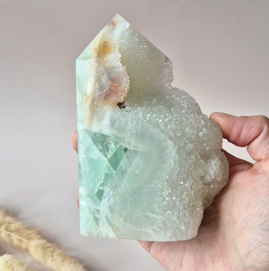 Groene Fluoriet Punt – Ruw & Gepolijst | Uniek Druzy Stuk 500gram