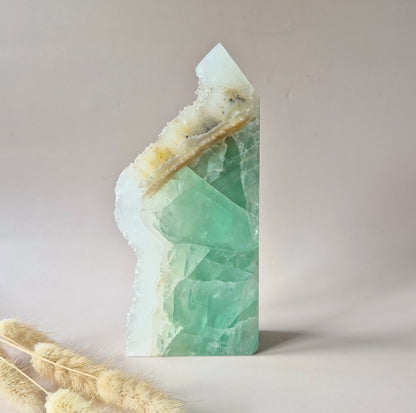 Groene Fluoriet Punt – Ruw & Gepolijst | Uniek Druzy Stuk 1038gram