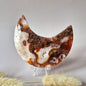 Red Druzy Moss Agate Moon (10-12 cm) on stand – #3