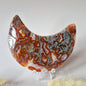 Red Druzy Moss Agate Moon (10-12 cm) on stand – #3
