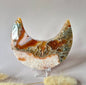 Red Druzy Moss Agate Moon (10-12 cm) on stand – #3