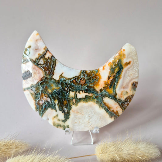 Rode Druzy Mosagaat Maan (8-10 cm) op standaard – #51