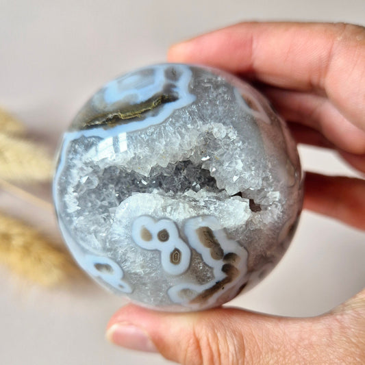 Kristallen Edelsteen Bol Mosagaat Druzy Geode sphere 60mm 285g