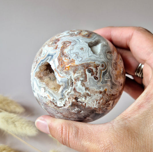 Kristallen Edelsteen Bol Druzy Crazy Mexican Agate sphere 70mm 444g