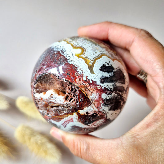 Kristallen Edelsteen Bol Druzy Crazy Mexican Agate sphere 70mm (440g)