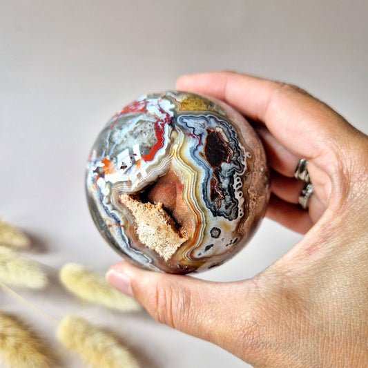 Kristallen Edelsteen Bol Druzy Crazy Mexican Agate sphere 67mm 424g