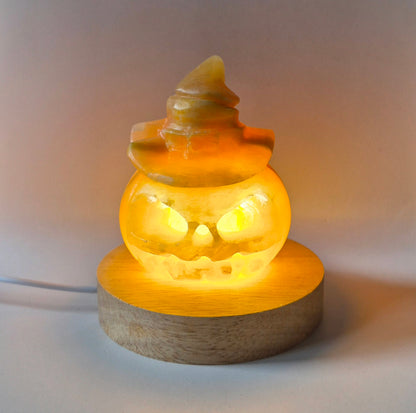 Honing Calciet Pompoenlamp met USB-verlichting – 7x9 cm