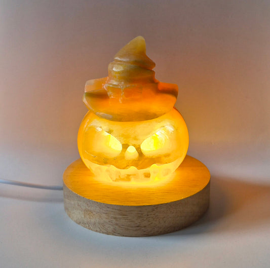 Honing Calciet Pompoenlamp met USB-verlichting – 7x9 cm