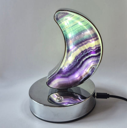 Candy Fluoriet maanlamp op zilverkleurige basis – met dimbare LED & USB-aansluiting