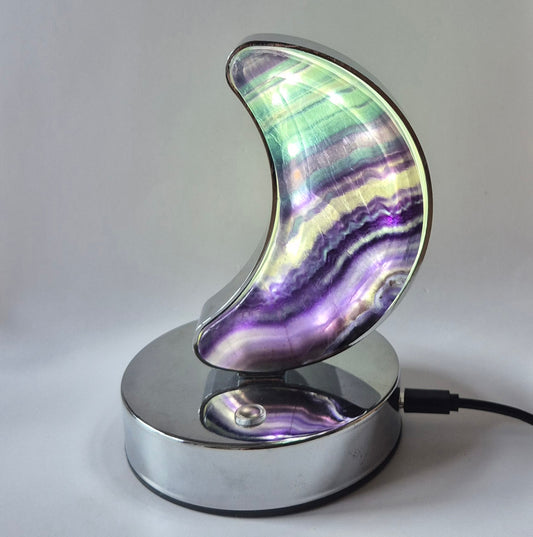 Candy Fluoriet maanlamp op zilverkleurige basis – met dimbare LED & USB-aansluiting