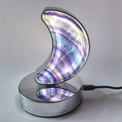 Candy Fluoriet maanlamp op zilverkleurige basis – met dimbare LED & USB-aansluiting