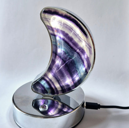 Candy Fluoriet maanlamp op zilverkleurige basis – met dimbare LED & USB-aansluiting