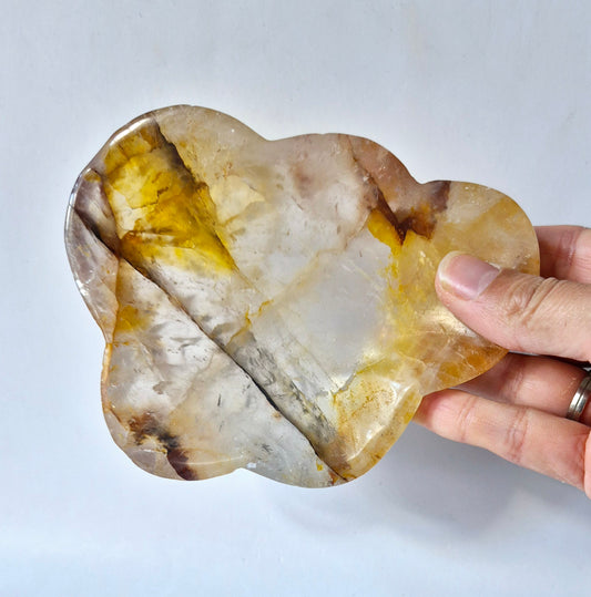 XL Grote Edelsteen Fire Quartz Schaal – Organische Vorm | 12,5x9,5cm Freeform
