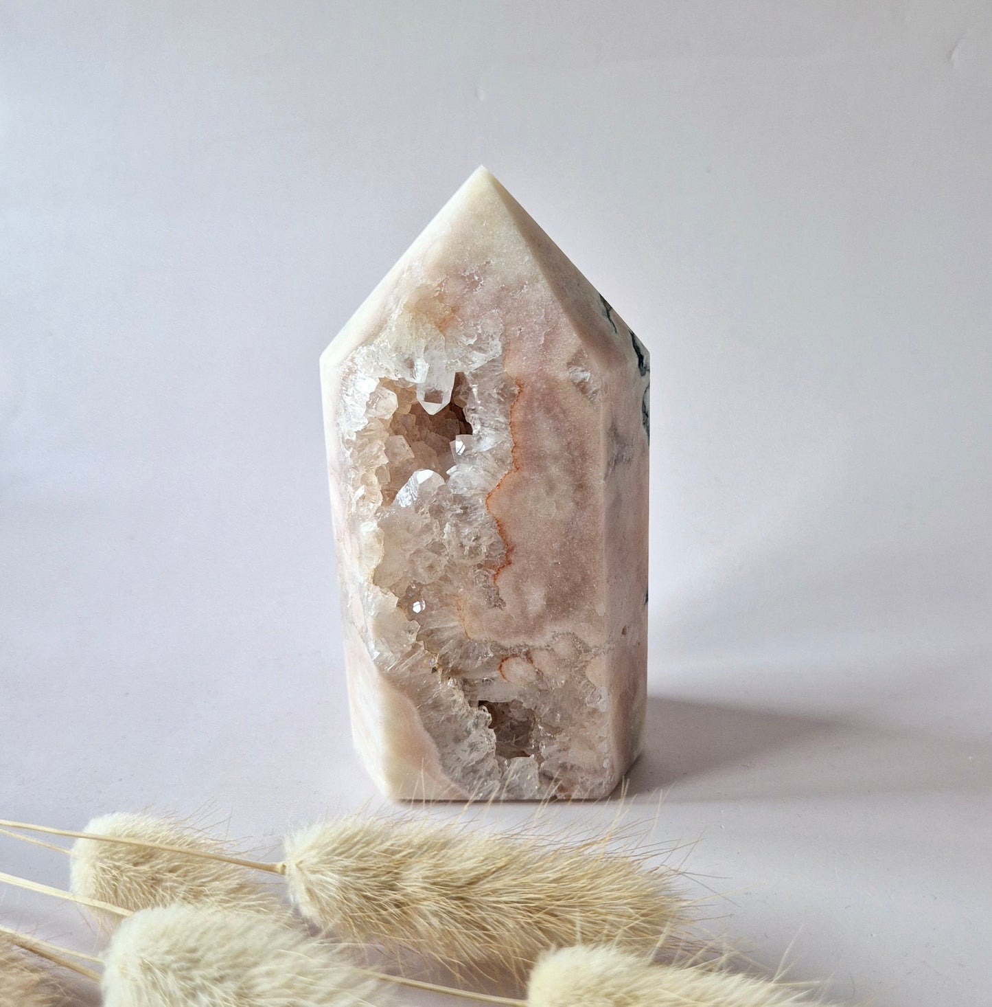 XL Pink Amethist Druzy Toren 12x5,5cm (423g) - Zachte kracht en rust voor het hart