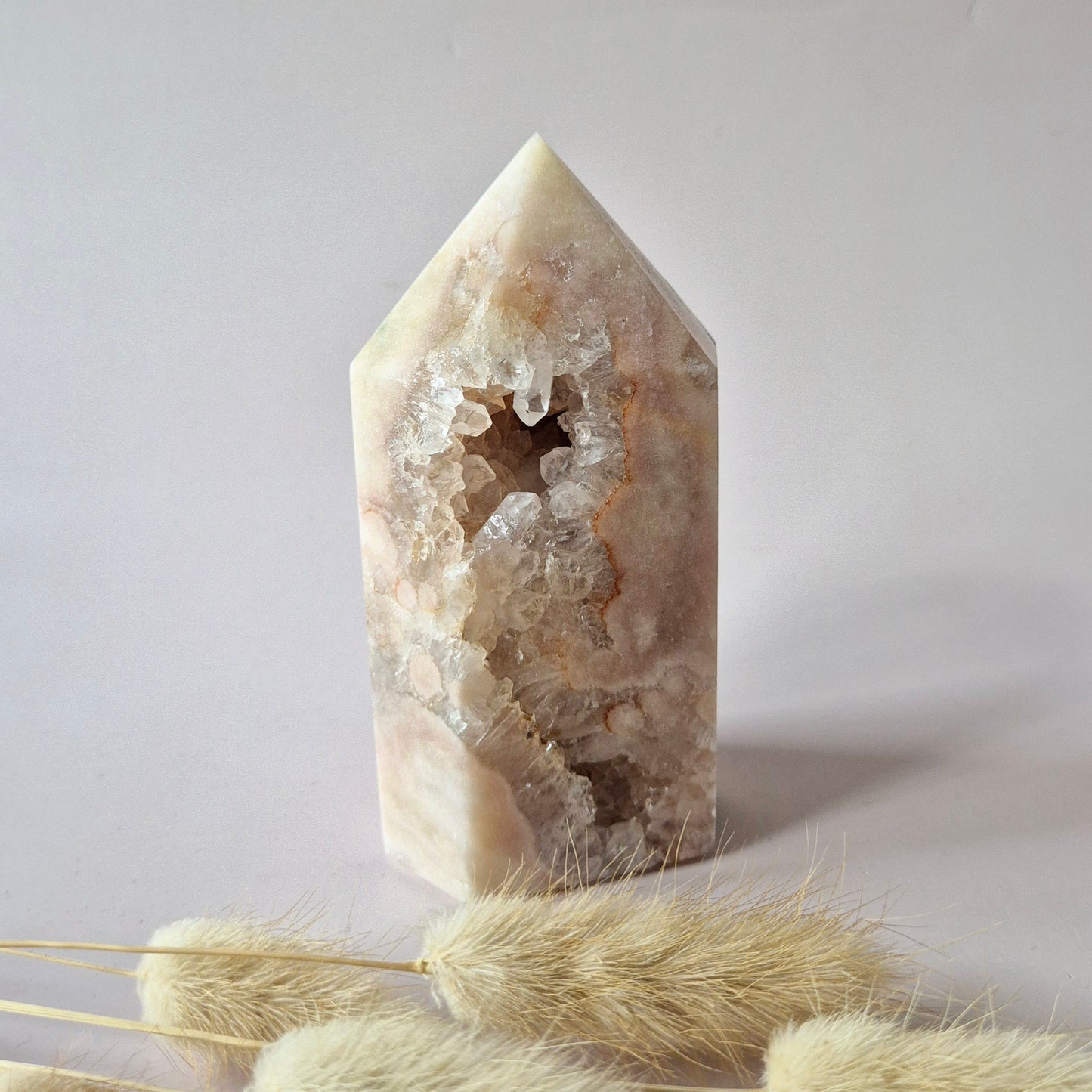 XL Pink Amethist Druzy Toren 12x5,5cm (423g) - Zachte kracht en rust voor het hart