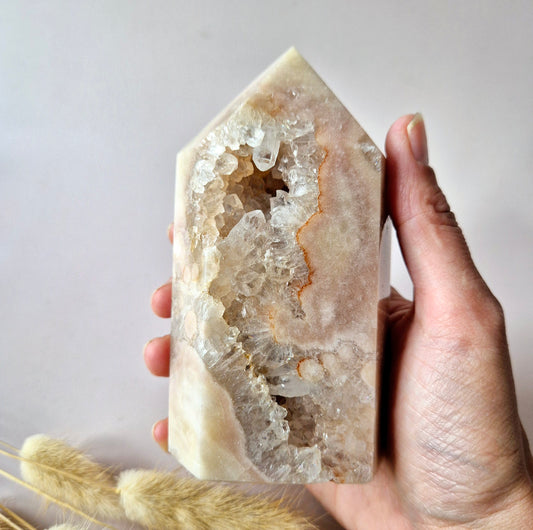 XL Pink Amethist Druzy Toren 12x5,5cm (423g) - Zachte kracht en rust voor het hart