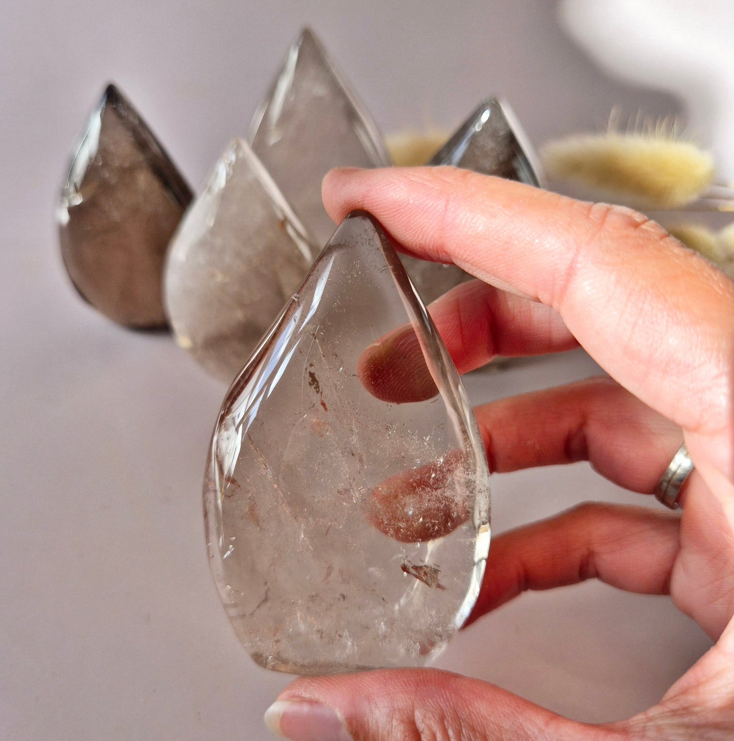Smoky Quartz Flame – Transparante Edelsteen Vlam (ca. 6–8 cm)