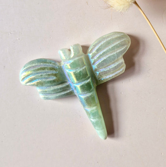 Angel Aura Libelle 5 cm – Groene Aventurijn crystal carving in diverse steensoorten Edelsteen