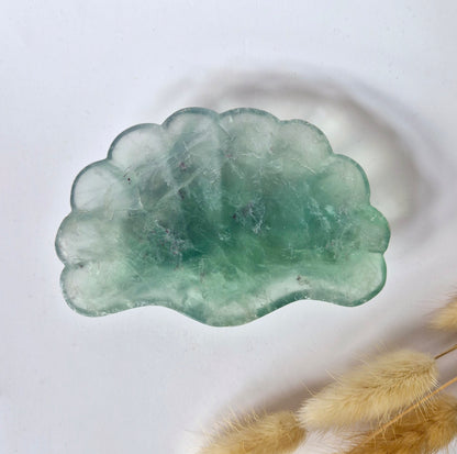 Edelsteen Carving Schaal Schelpvorm Groene Fluoriet #9 - Uniek Cadeau