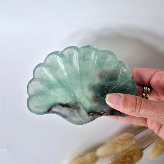 Edelsteen Carving Schaal Schelpvorm Groene Fluoriet #10 - Uniek Cadeau
