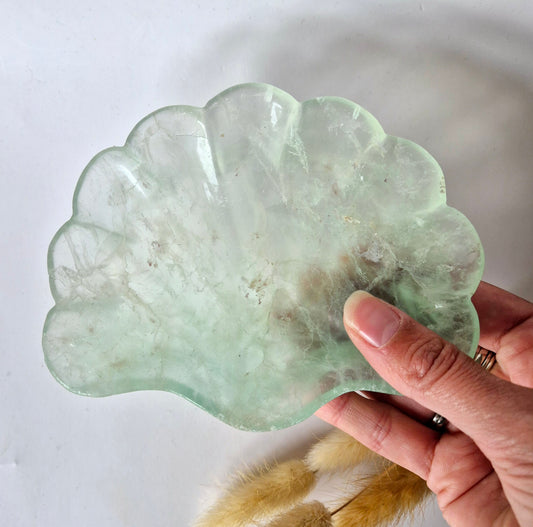 Edelsteen Carving Schaal Schelpvorm Groene Fluoriet #12 - Uniek Cadeau
