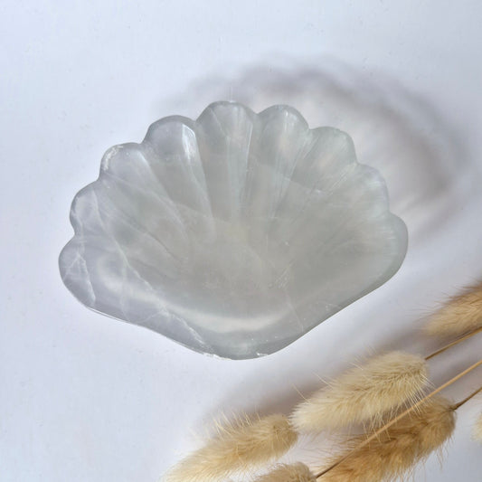 Edelsteen Carving Schaal Schelpvorm Fluoriet #15 - Uniek Cadeau