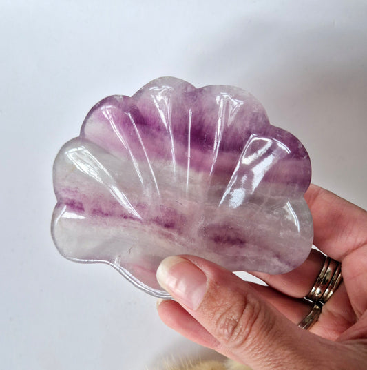 Edelsteen Carving Schaal Schelpvorm Candy Fluoriet #17 - Uniek Cadeau