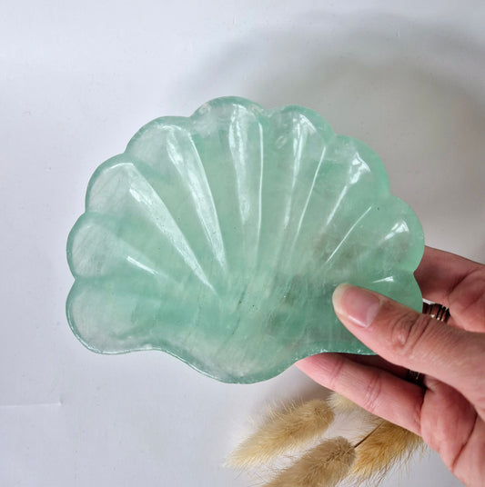 Edelsteen Carving Schaal Schelpvorm Groene Fluoriet #20 - Uniek Cadeau