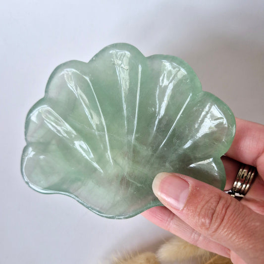Edelsteen Carving Schaal Schelpvorm Groene Fluoriet #23 - Uniek Cadeau