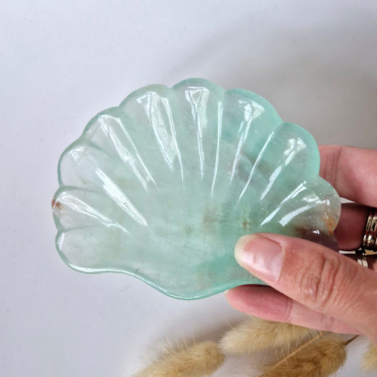 Edelsteen Carving Schaal Schelpvorm Groene Fluoriet #24 - Uniek Cadeau