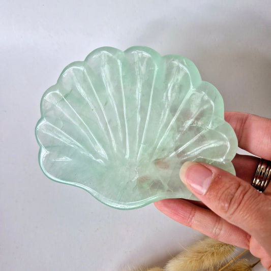 Edelsteen Carving Schaal Schelpvorm Groene Fluoriet #26 - Uniek Cadeau