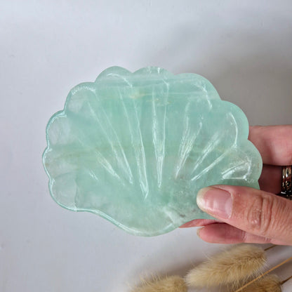 Edelsteen Carving Schaal Schelpvorm Groene Fluoriet #27 - Uniek Cadeau
