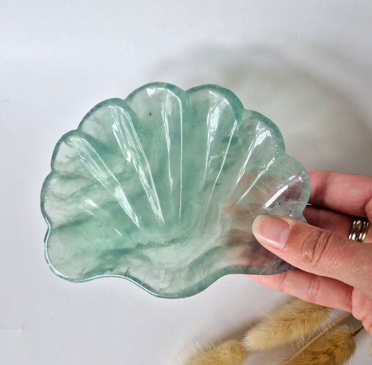 Edelsteen Carving Schaal Schelpvorm Groene Fluoriet #33 - Uniek Cadeau