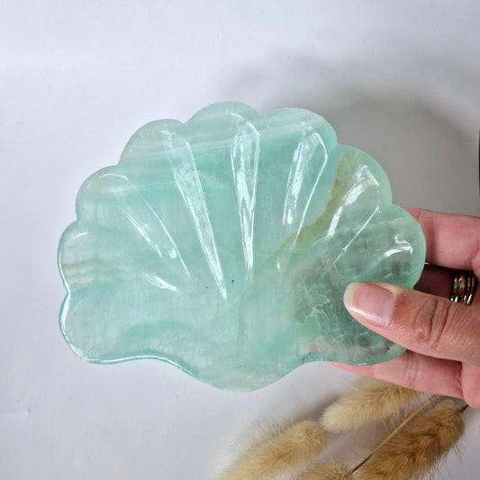 Edelsteen Carving Schaal Schelpvorm Groene Fluoriet #36 - Uniek Cadeau