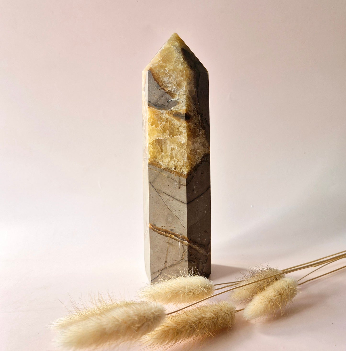 XXL Septarian Toren – 800g Kracht & Spirituele Rust Drakensteen Septarie obelisk statement piece
