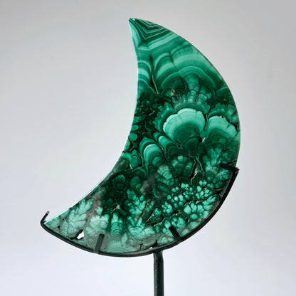 AA+ High‑quality Malachiet Maan op Standaard – 280g | Transformatie & Bescherming