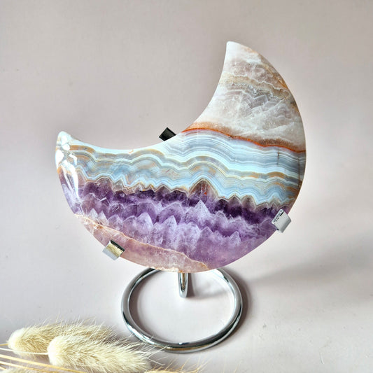 XL Amethist Agaat Edelsteen Maan (444 g) – Inclusief Standaard