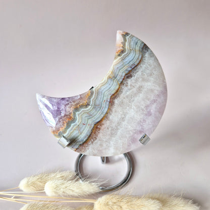 XL Amethist Agaat Edelsteen Maan (327g) – Inclusief Standaard