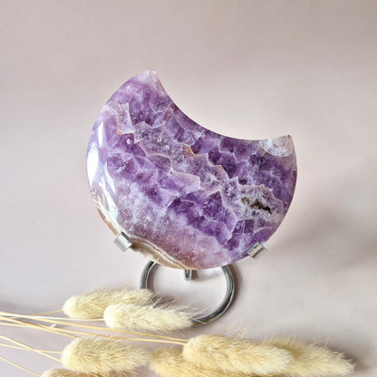 XL Amethist Agaat Edelsteen Maan (314g) – Inclusief Standaard