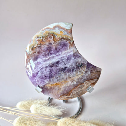 XL Amethist Agaat Edelsteen Maan (340g) – Inclusief Standaard