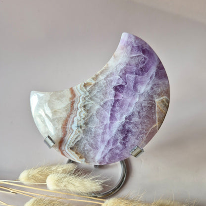 XL Amethist Agaat Edelsteen Maan (325g) – Inclusief Standaard