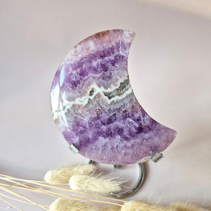 XL Amethist Agaat Edelsteen Maan (350g) – Inclusief Standaard