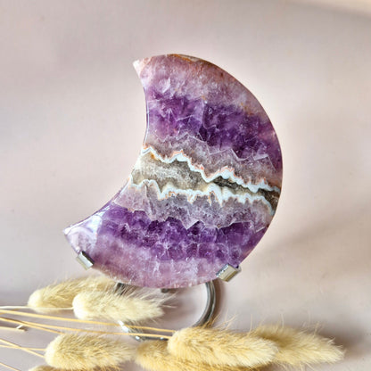 XL Amethist Agaat Edelsteen Maan (350g) – Inclusief Standaard