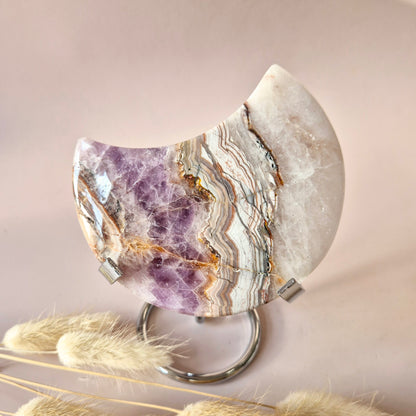 XL Amethist Agaat Edelsteen Maan (290g) – Inclusief Standaard