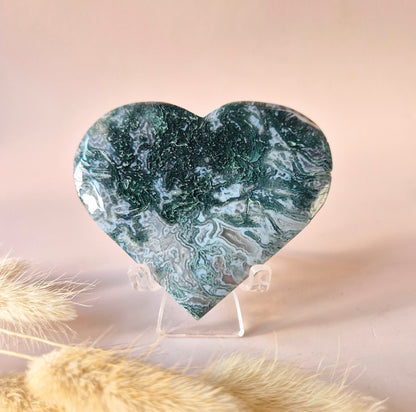 Edelstein Druzy Moosachat Herz auf Metallständer – Nr. 93 230 Gramm