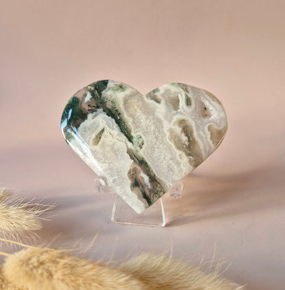 Edelstein Druzy Moosachat Herz auf Metallständer – Nr. 93 230 Gramm