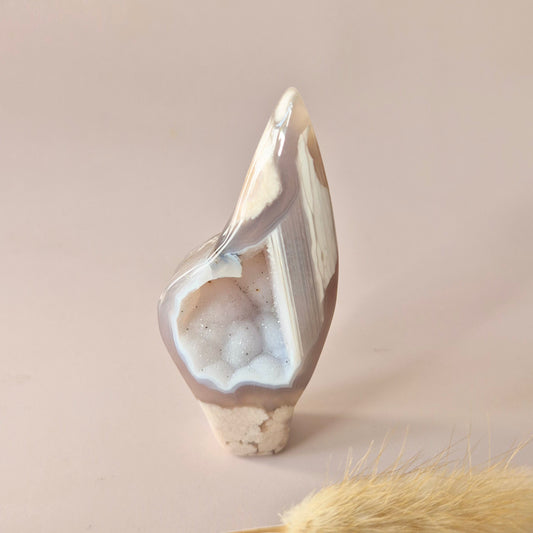 Gemstone Large Druzy Moss Agate Heart on Metal Stand – #71 190gram